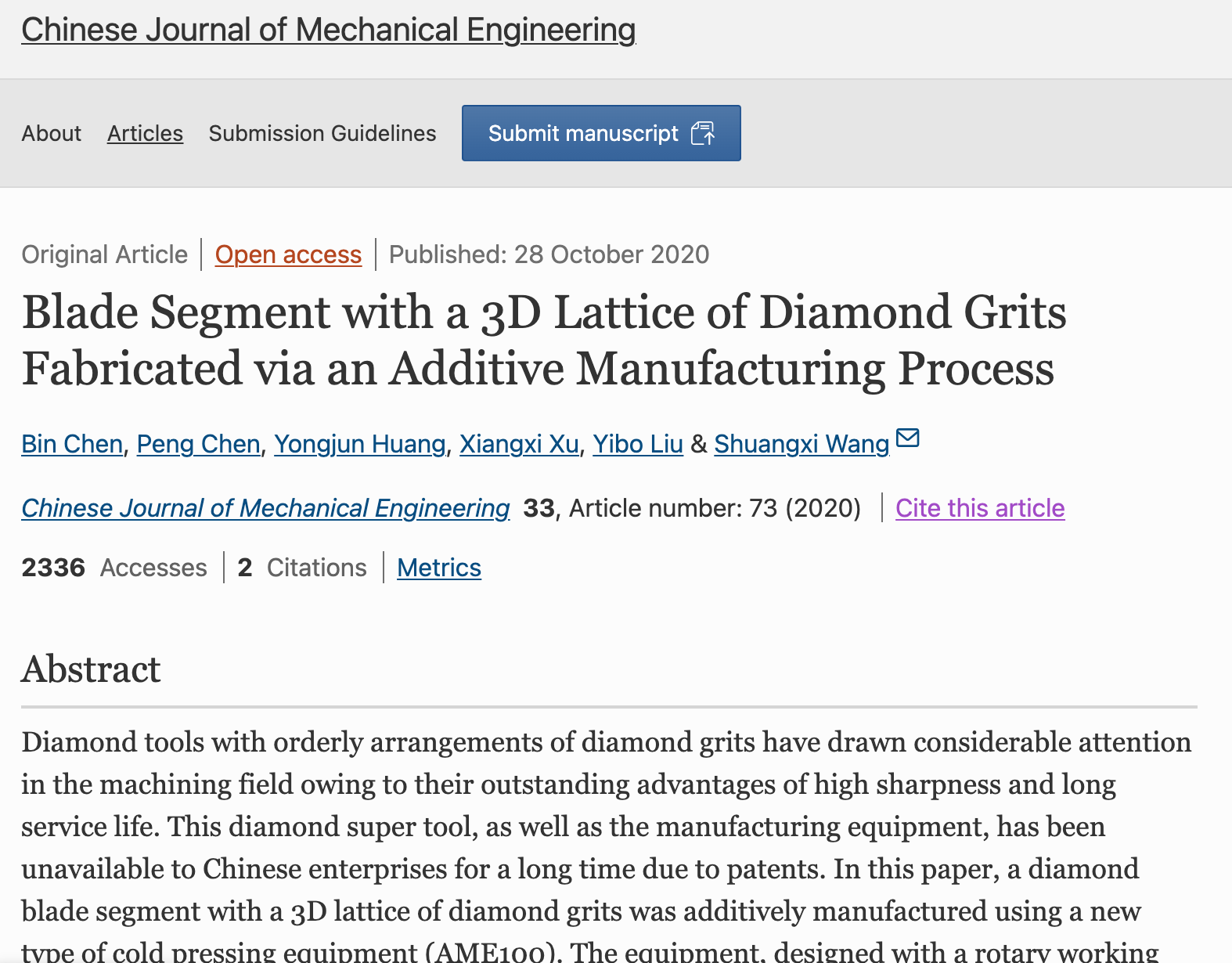 Chinese Journal of Mechanical Engineering article page